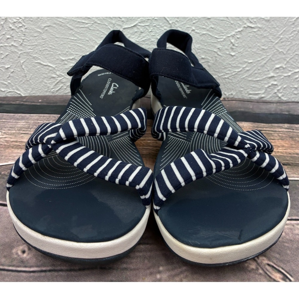 Clarks Navy and White Striped Slingback Sandals